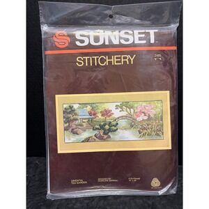 VTG  Sunset Stitchery Oriental Tea Garden Crewel Kit Hand sewing Craft 80s DIY